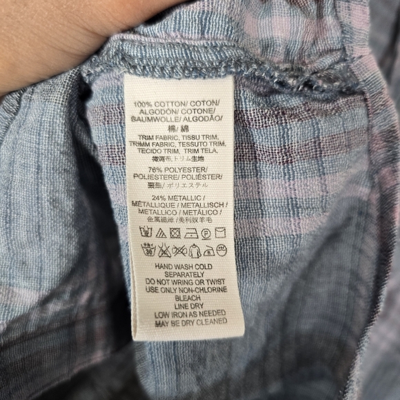 Free People Cutie Metallic Plaid Blue Dolman Cropped Button Down Boho‎ Chic XS - Picture 10 of 10